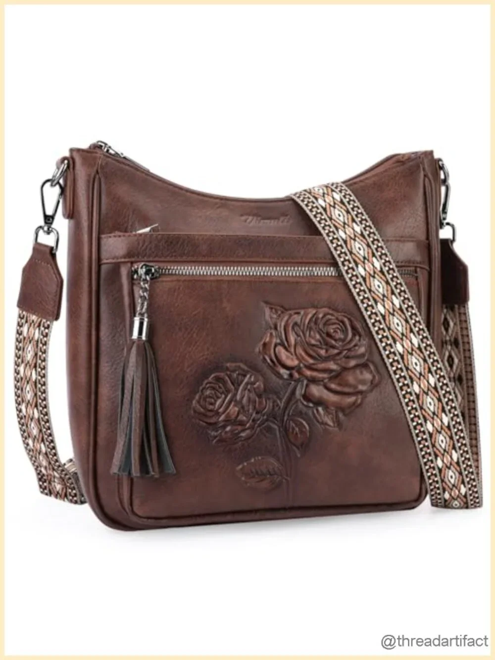 Crossbody Bag Women Hobo Purse Vegan Leather Embossed Floral Lightweight